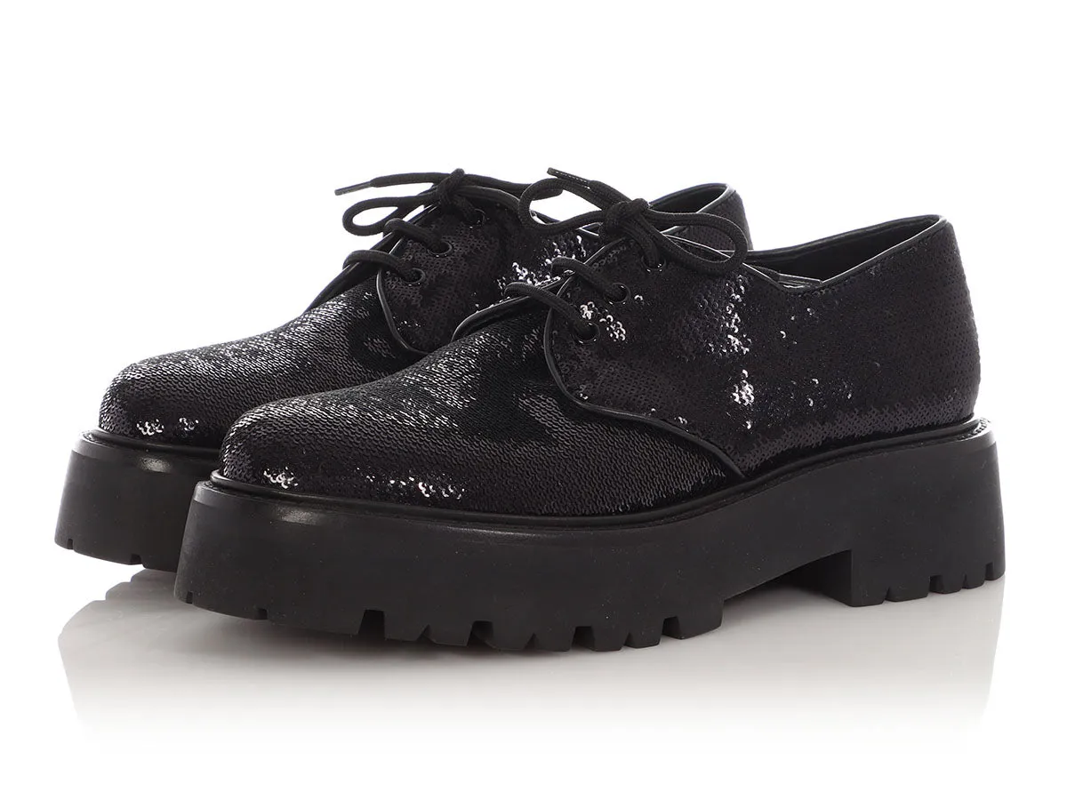Statement Celine Black Sequin Lug-Sole Derby Shoes
