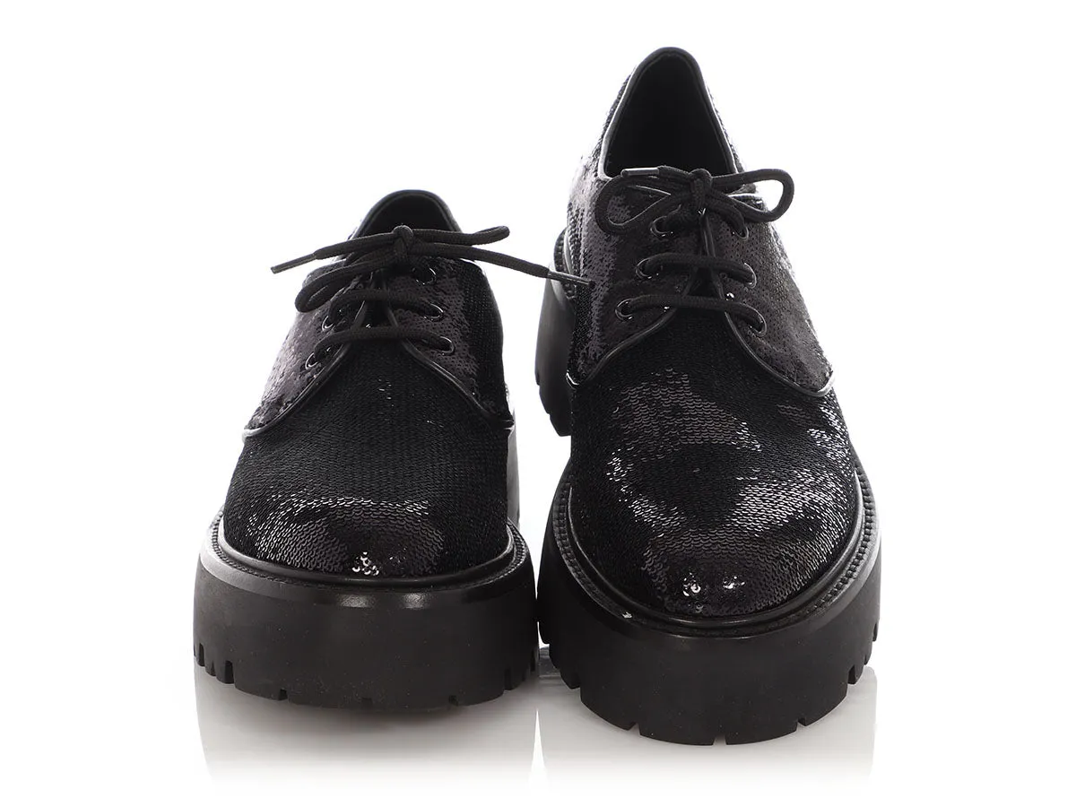 Statement Celine Black Sequin Lug-Sole Derby Shoes