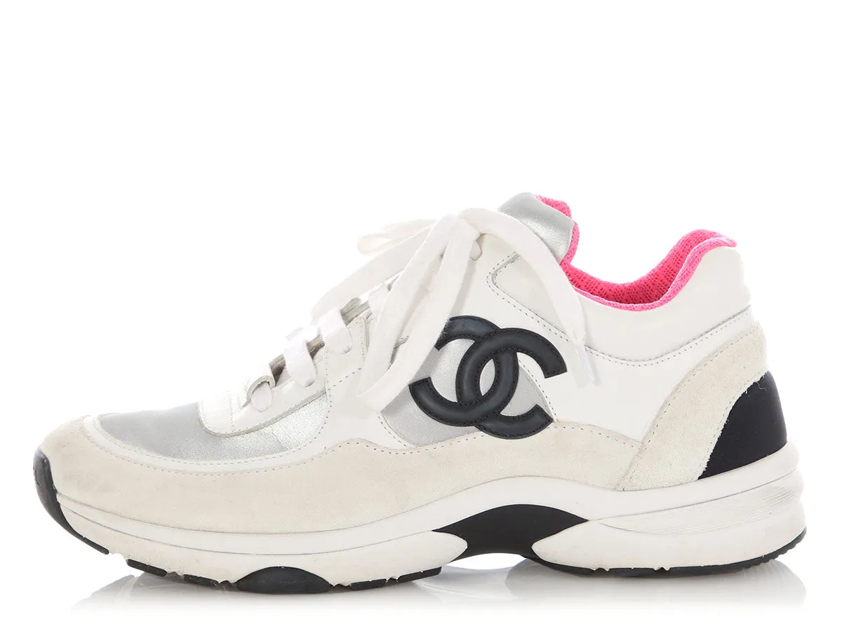 Statement flair Chanel Silver and Pink CC Sneakers