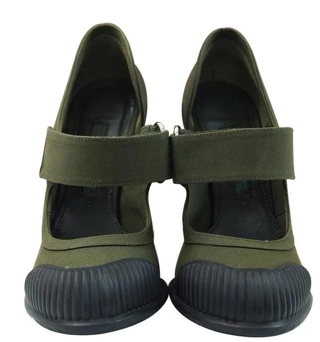 Strappy Pumps PRADA Militare Gabardine Mary Jane Rubber Cap Heel Pumps Green - Sale