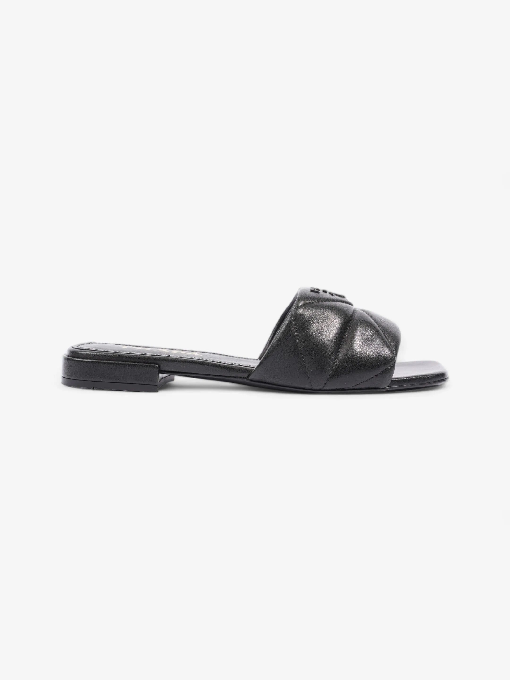 Stunning Fashion Sandals Prada Logo Sandali Quilted Black Nappa Leather EU 38 UK 5