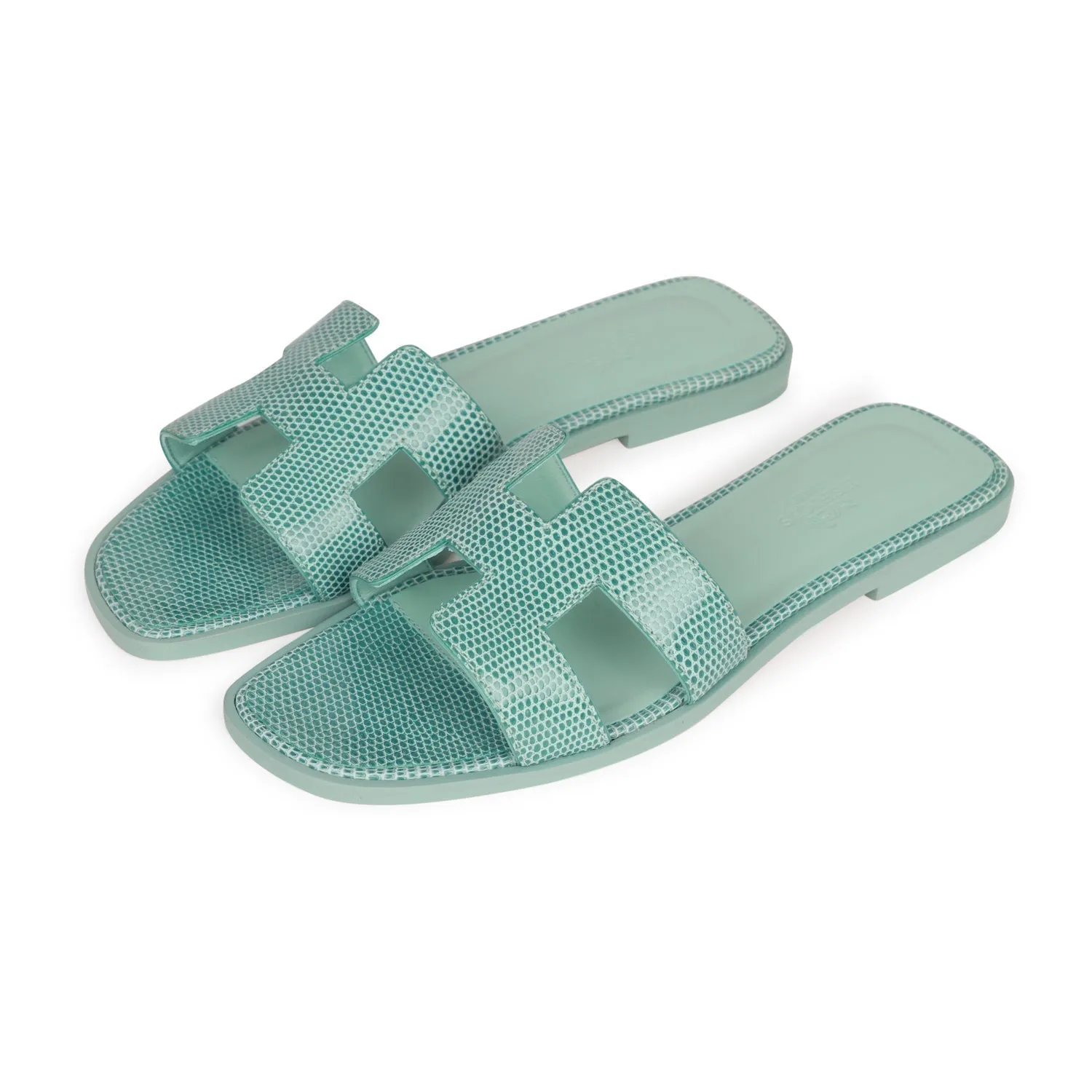 Stylish Sandals Hermes Oran Sandals Vert Embrun Lizard 37