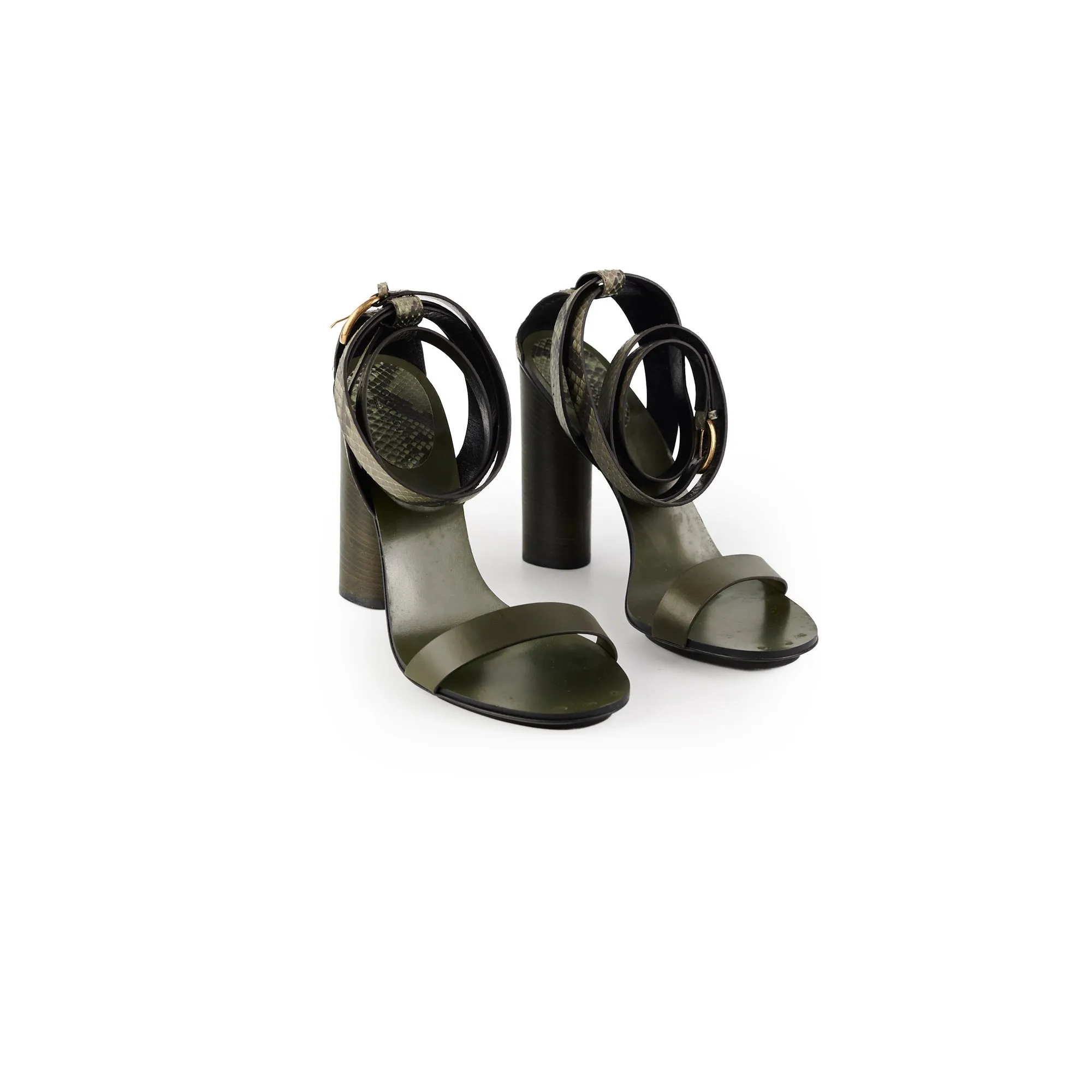 Summer Heels Gucci Snakeskin Strap Heels Green Size 41
