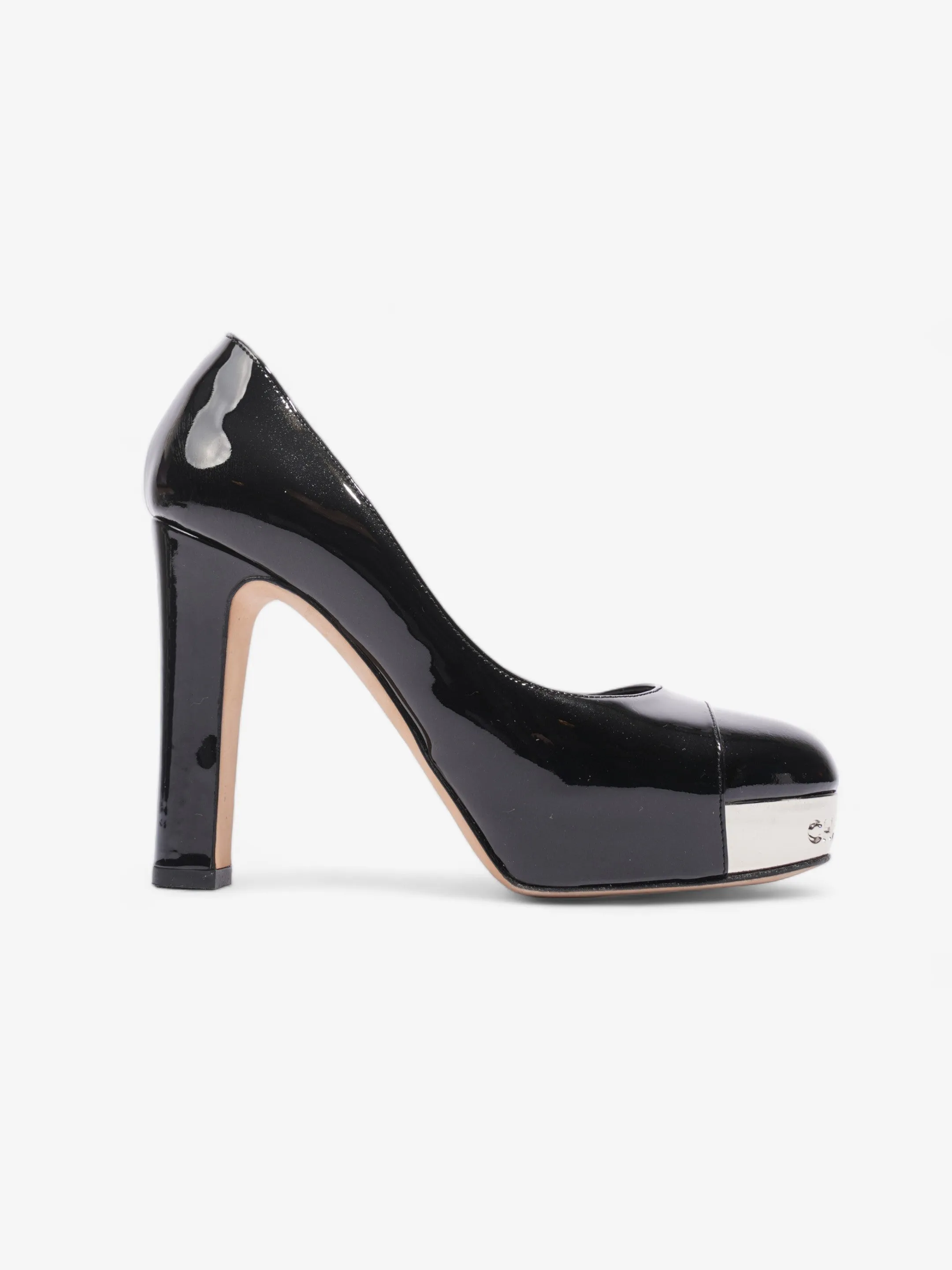 Supportive Fit Chanel Platform Heel 100 Black Patent Leather EU 36 UK 3