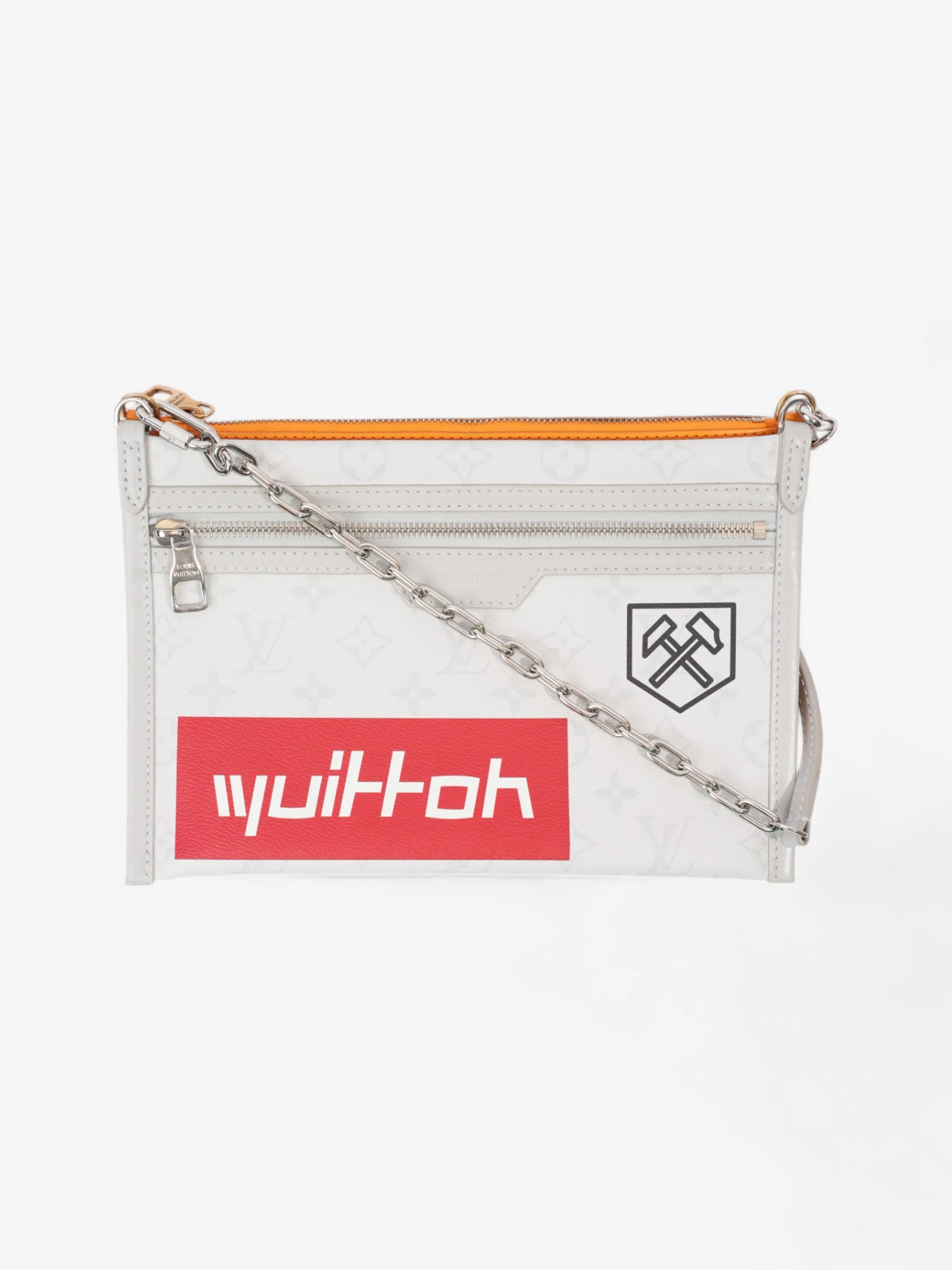 Timeless Appeal Louis Vuitton Double Flat Messenger Bag Orange / White Monogram Coated Canvas