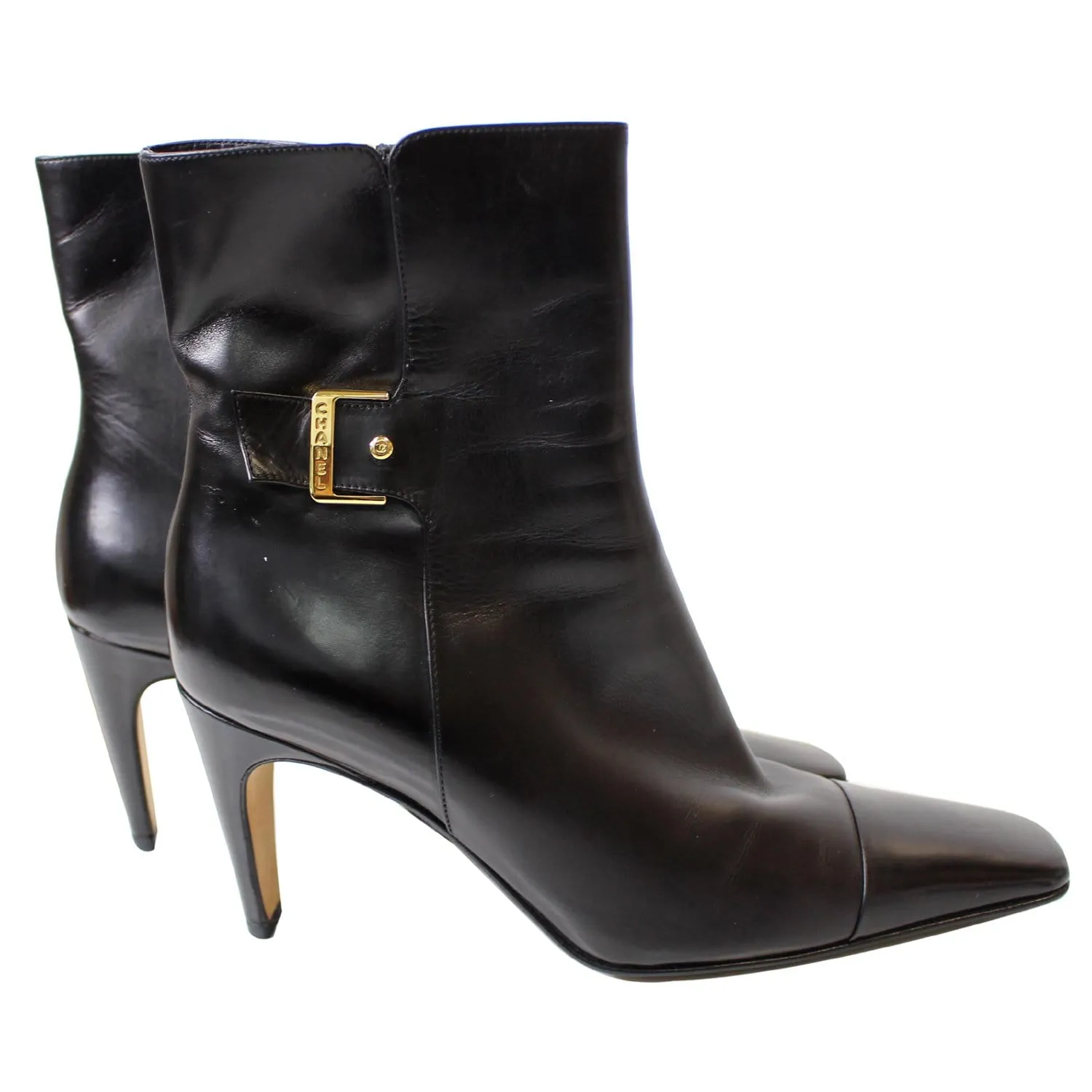 Tough Sole CHANEL Ankle Leather Zip Boots Black US 9.5 - 20% OFF
