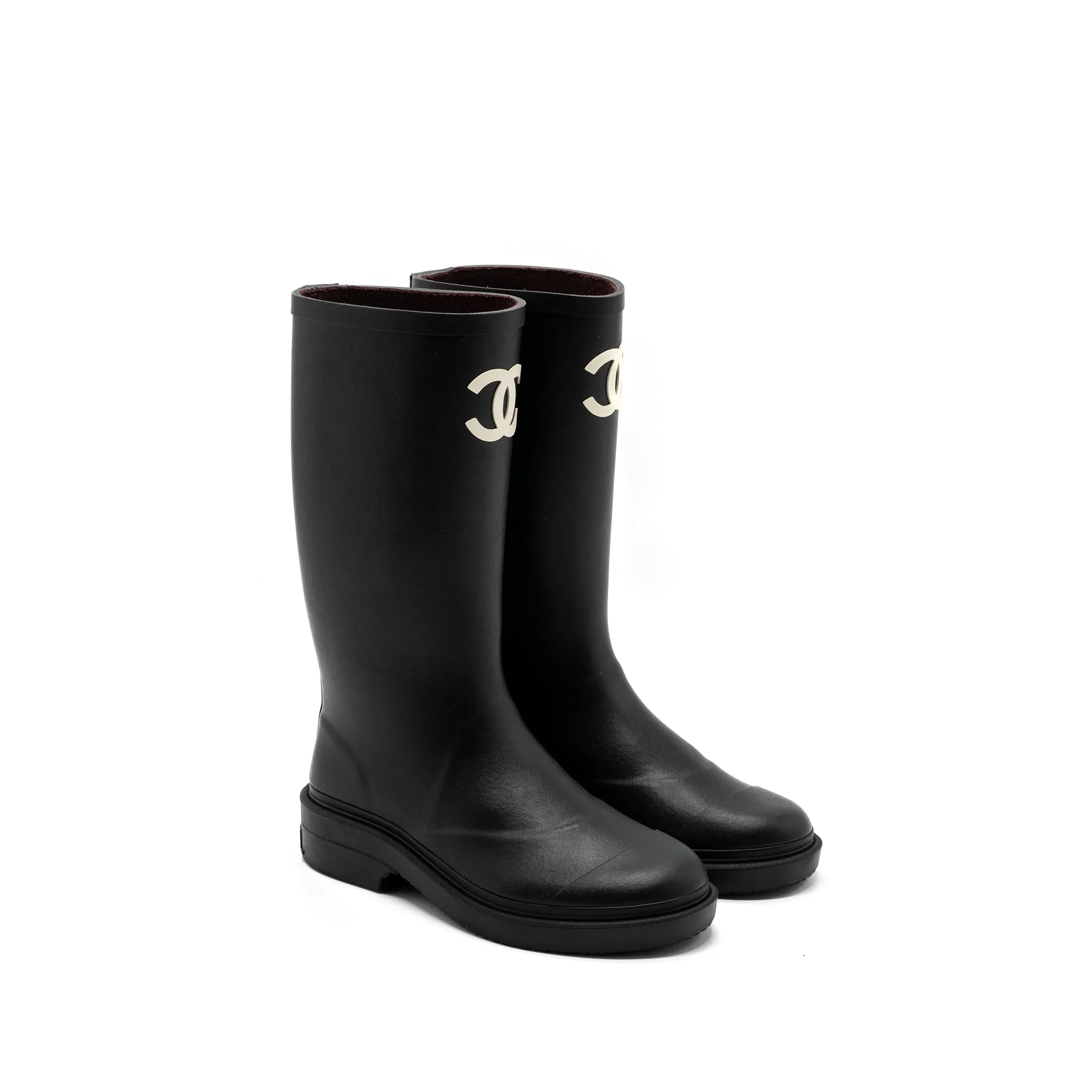 Trail Ready Chanel Size 36 22K Wellington Rain Boots Rubber Black