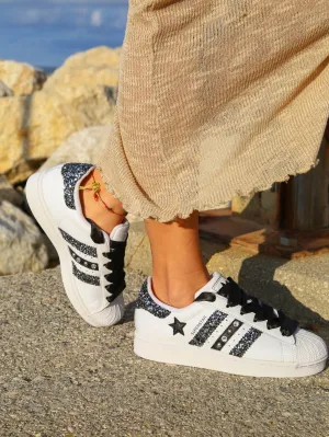 Lightweight Upper Glow Run Adidas Superstar Glitter Black Silver Stella Strass & Lacci Raso