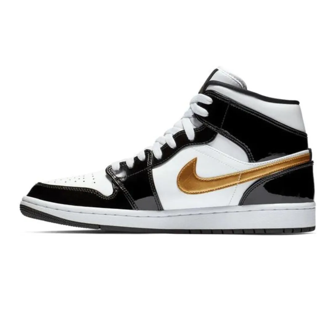 Air Jordan 1 Mid Patent  Black Gold Unbeatable performance Durable Sole