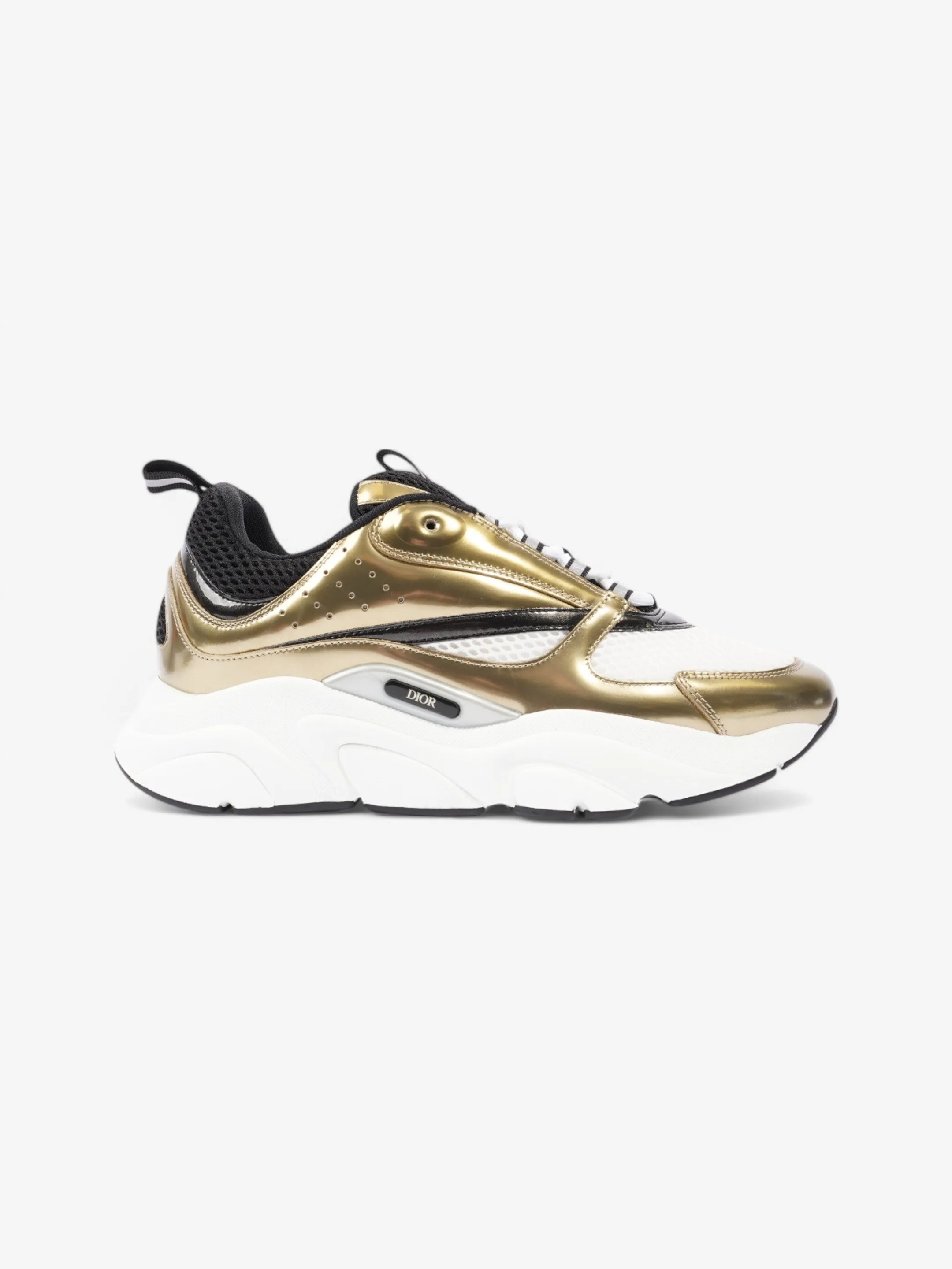 Trend-setting wear Christian Dior B22 Sneakers White  / Gold / Black Mesh EU 42 UK 8