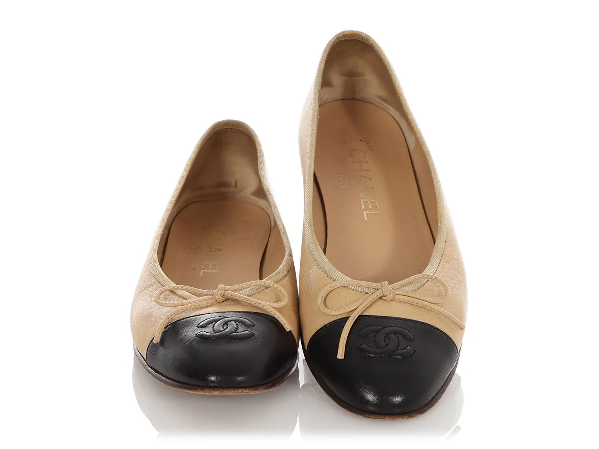 upper Chanel Beige and Tan Ballet Flats