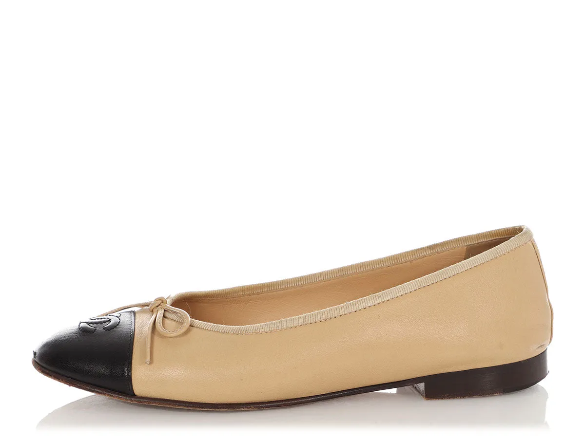 upper Chanel Beige and Tan Ballet Flats