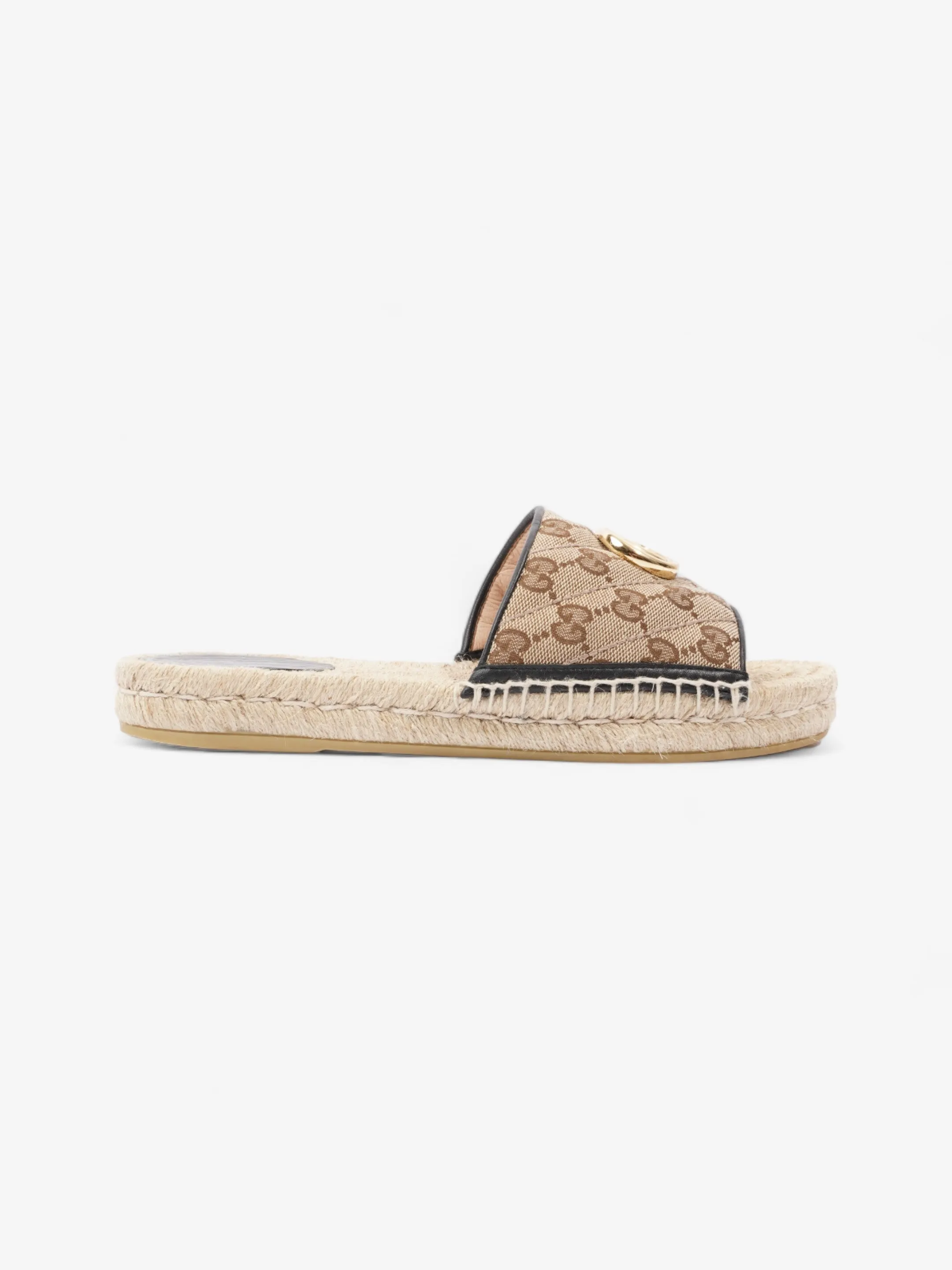 Versatile Footwear Gucci GG MATELASS CANVAS ESPADRILLE SANDAL Beige Monogram / Black Canvas EU 38.5 UK 5.5