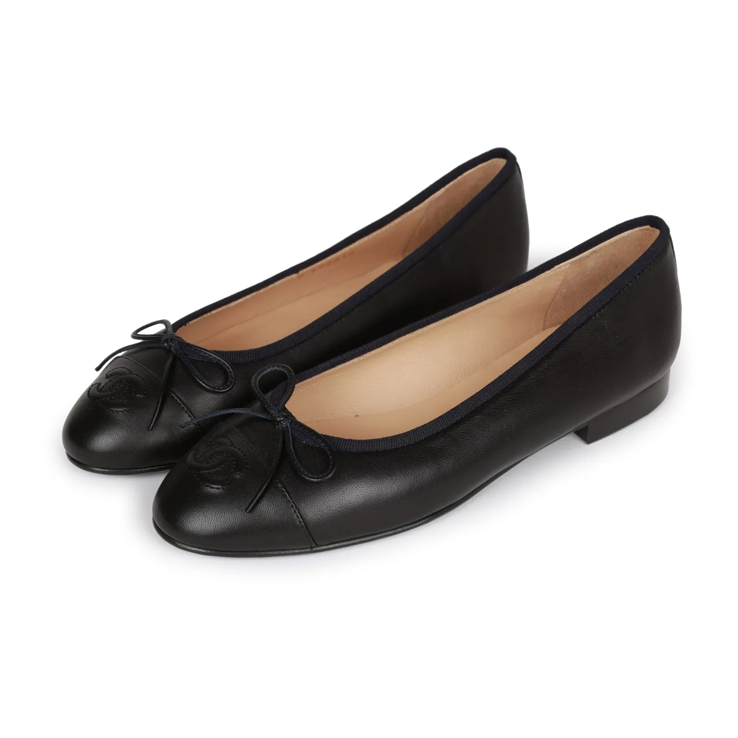 Waterproof Design Chanel CC Dark Navy Blue Lambskin Ballet Flats 37