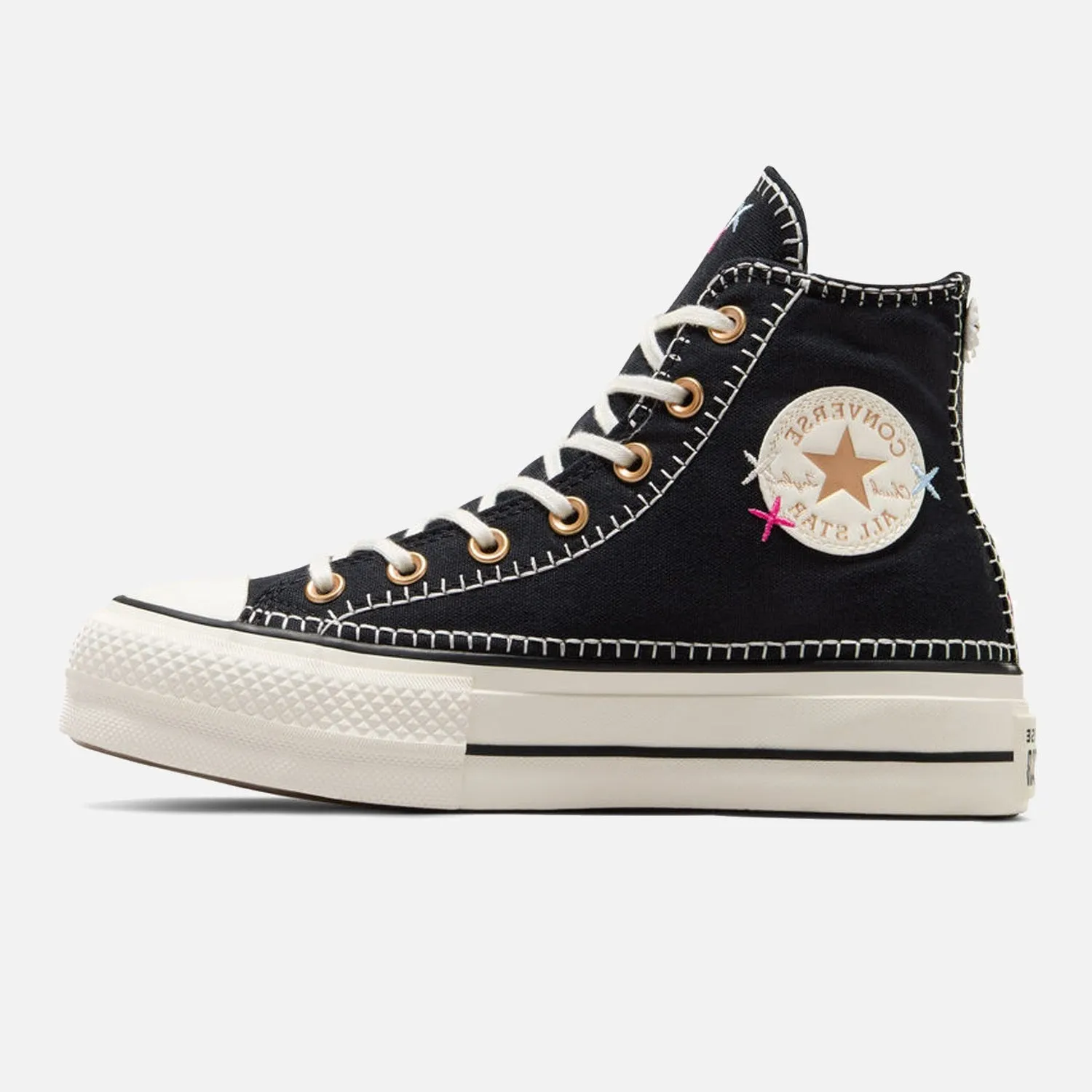 Women's Converse Chuck Taylor Lift Hi Black Stitch tongue Cross country