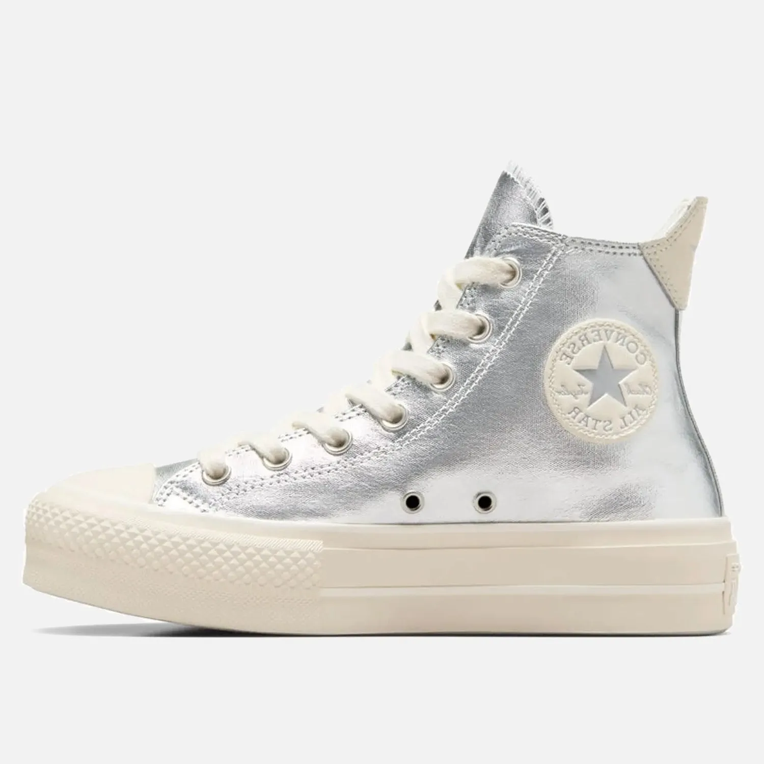 running shoes for competitive female runners Women's Converse Chuck Taylor Lift Hi Silver Patent