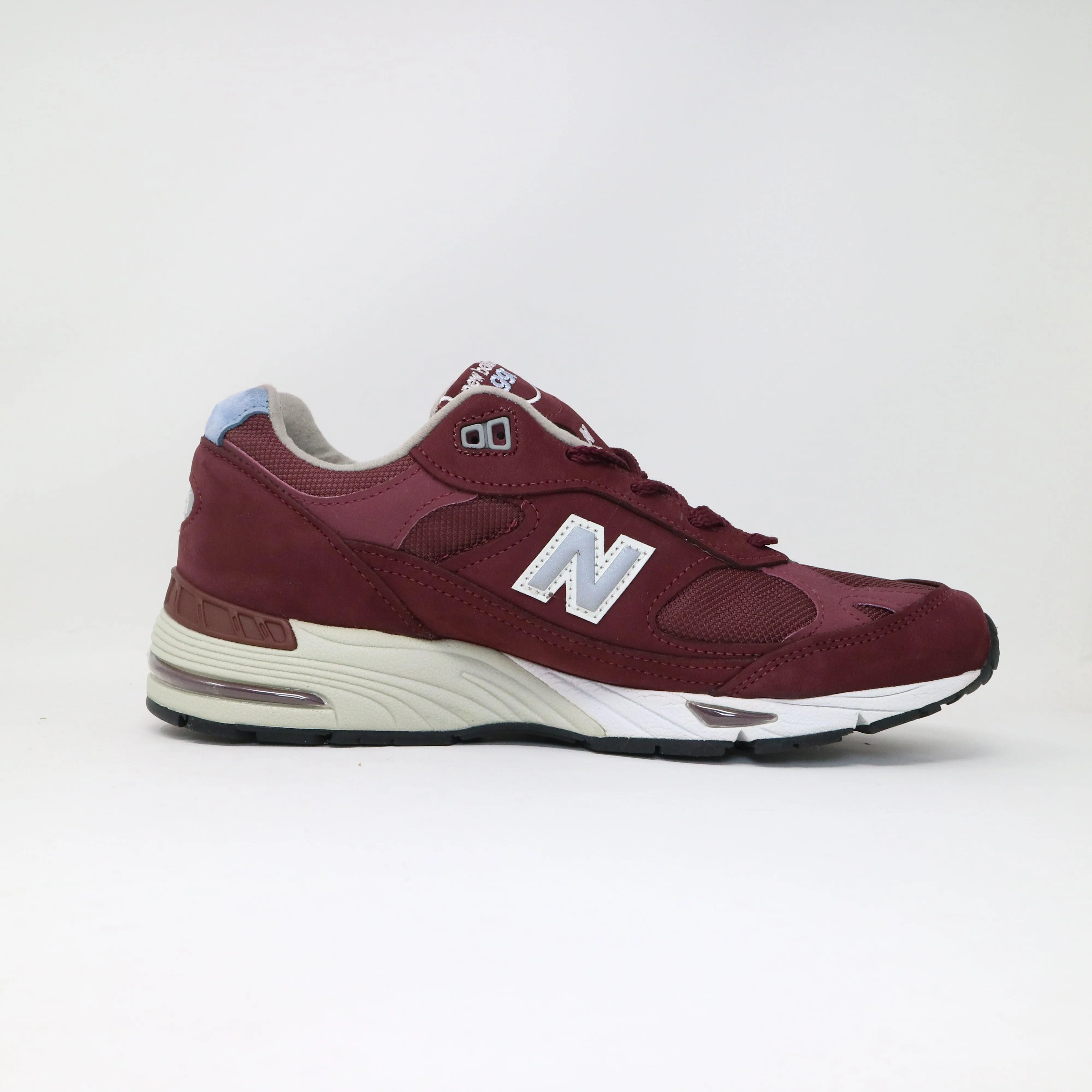 Women's New Balance 991 BBL - Burgundy Shock Mitigation